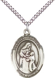 [7281SS/24SS] Sterling Silver Blessed Caroline Gerhardinger Pendant on a 24 inch Sterling Silver Heavy Curb chain