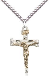 [2673GF/SS/24SS] Two-Tone GF/SS Nail Crucifix Pendant on a 24 inch Sterling Silver Heavy Curb chain