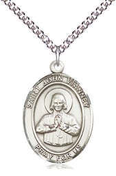 [7282SS/24SS] Sterling Silver Saint John Vianney Pendant on a 24 inch Sterling Silver Heavy Curb chain