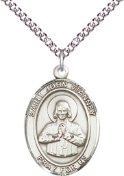 [7282SS/24SS] Sterling Silver Saint John Vianney Pendant on a 24 inch Sterling Silver Heavy Curb chain