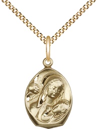 [3000GF/18G] 14kt Gold Filled Madonna &amp; Child Pendant on a 18 inch Gold Plate Light Curb chain