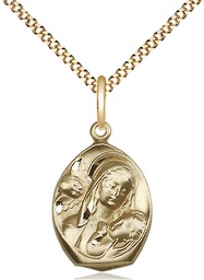 [3000GF/18G] 14kt Gold Filled Madonna &amp; Child Pendant on a 18 inch Gold Plate Light Curb chain