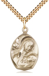 [3001GF/24G] 14kt Gold Filled Madonna &amp; Child Pendant on a 24 inch Gold Plate Heavy Curb chain