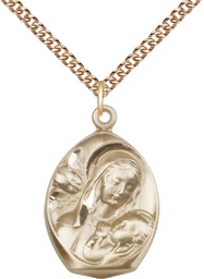 [3001GF/24GF] 14kt Gold Filled Madonna &amp; Child Pendant on a 24 inch Gold Filled Heavy Curb chain
