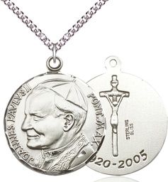 [3003SS/24SS] Sterling Silver Saint John Paul II Pendant on a 24 inch Sterling Silver Heavy Curb chain