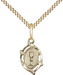 [3019GF/18G] 14kt Gold Filled Communion Pendant on a 18 inch Gold Plate Light Curb chain