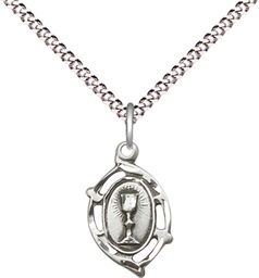 [3019SS/18S] Sterling Silver Communion Pendant on a 18 inch Light Rhodium Light Curb chain