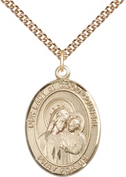 [7287GF/24GF] 14kt Gold Filled Our Lady of Good Counsel Pendant on a 24 inch Gold Filled Heavy Curb chain