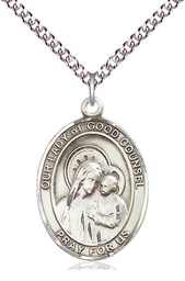 [7287SS/24SS] Sterling Silver Our Lady of Good Counsel Pendant on a 24 inch Sterling Silver Heavy Curb chain