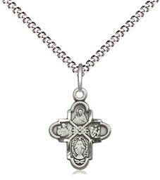 [3143SS/18S] Sterling Silver 4-Way Pendant on a 18 inch Light Rhodium Light Curb chain
