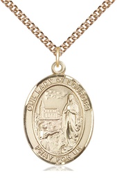 [7288GF/24GF] 14kt Gold Filled Our Lady of Lourdes Pendant on a 24 inch Gold Filled Heavy Curb chain