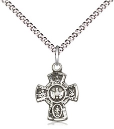 [3145SS/18S] Sterling Silver 5-Way Pendant on a 18 inch Light Rhodium Light Curb chain