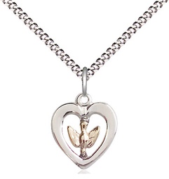 [3146GF/SS/18S] Two-Tone GF/SS Holy Spirit Pendant on a 18 inch Light Rhodium Light Curb chain