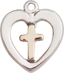 [3147GF/SSY] Two-Tone GF/SS Heart Cross Medal - With Box