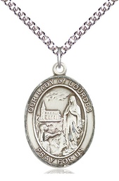 [7288SS/24SS] Sterling Silver Our Lady of Lourdes Pendant on a 24 inch Sterling Silver Heavy Curb chain