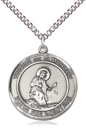 [7289RDSPSS/24SS] Sterling Silver Virgen de la Merce Pendant on a 24 inch Sterling Silver Heavy Curb chain
