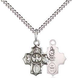 [3190SS/18S] Sterling Silver 5-Way Pendant on a 18 inch Light Rhodium Light Curb chain