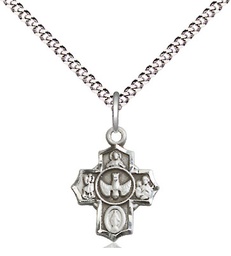 [3190SS/18S] Sterling Silver 5-Way Pendant on a 18 inch Light Rhodium Light Curb chain