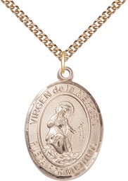 [7289SPGF/24GF] 14kt Gold Filled Virgen de la Merced Pendant on a 24 inch Gold Filled Heavy Curb chain
