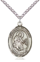 [7289SS/24SS] Sterling Silver Our Lady of Mercy Pendant on a 24 inch Sterling Silver Heavy Curb chain