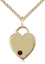 [3200GF-STN1/18G] 14kt Gold Filled Heart Pendant with a 3mm Garnet Swarovski stone on a 18 inch Gold Plate Light Curb chain