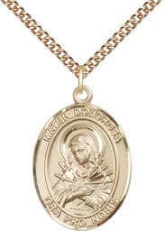 [7290GF/24GF] 14kt Gold Filled Mater Dolorosa Pendant on a 24 inch Gold Filled Heavy Curb chain