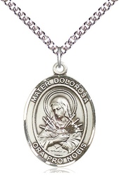 [7290SS/24SS] Sterling Silver Mater Dolorosa Pendant on a 24 inch Sterling Silver Heavy Curb chain