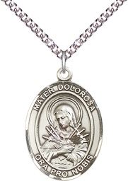 [7290SS/24SS] Sterling Silver Mater Dolorosa Pendant on a 24 inch Sterling Silver Heavy Curb chain