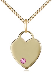 [3200GF-STN10/18G] 14kt Gold Filled Heart Pendant with a 3mm Rose Swarovski stone on a 18 inch Gold Plate Light Curb chain