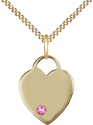 [3200GF-STN10/18G] 14kt Gold Filled Heart Pendant with a 3mm Rose Swarovski stone on a 18 inch Gold Plate Light Curb chain