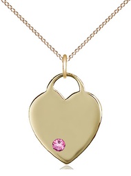 [3200GF-STN10/18GF] 14kt Gold Filled Heart Pendant with a 3mm Rose Swarovski stone on a 18 inch Gold Filled Light Curb chain