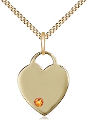 [3200GF-STN11/18G] 14kt Gold Filled Heart Pendant with a 3mm Topaz Swarovski stone on a 18 inch Gold Plate Light Curb chain