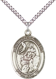 [7291SS/24SS] Sterling Silver Saint Peter Nolasco Pendant on a 24 inch Sterling Silver Heavy Curb chain