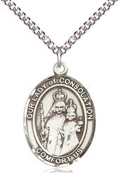 [7292SS/24SS] Sterling Silver Our Lady of Consolation Pendant on a 24 inch Sterling Silver Heavy Curb chain