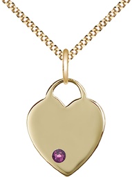 [3200GF-STN2/18G] 14kt Gold Filled Heart Pendant with a 3mm Amethyst Swarovski stone on a 18 inch Gold Plate Light Curb chain