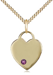 [3200GF-STN2/18G] 14kt Gold Filled Heart Pendant with a 3mm Amethyst Swarovski stone on a 18 inch Gold Plate Light Curb chain