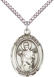 [7293SS/24SS] Sterling Silver Saint Aedan of Ferns Pendant on a 24 inch Sterling Silver Heavy Curb chain