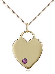 [3200GF-STN2/18GF] 14kt Gold Filled Heart Pendant with a 3mm Amethyst Swarovski stone on a 18 inch Gold Filled Light Curb chain