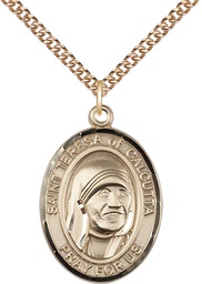 [7295GF/24GF] 14kt Gold Filled Saint Teresa of Calcutta Pendant on a 24 inch Gold Filled Heavy Curb chain
