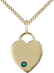 [3200GF-STN5/18G] 14kt Gold Filled Heart Pendant with a 3mm Emerald Swarovski stone on a 18 inch Gold Plate Light Curb chain
