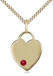 [3200GF-STN7/18G] 14kt Gold Filled Heart Pendant with a 3mm Ruby Swarovski stone on a 18 inch Gold Plate Light Curb chain