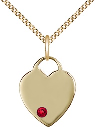 [3200GF-STN7/18G] 14kt Gold Filled Heart Pendant with a 3mm Ruby Swarovski stone on a 18 inch Gold Plate Light Curb chain