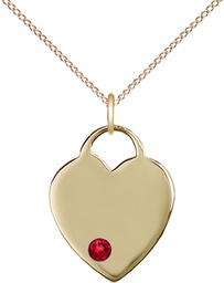 [3200GF-STN7/18GF] 14kt Gold Filled Heart Pendant with a 3mm Ruby Swarovski stone on a 18 inch Gold Filled Light Curb chain