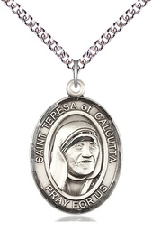 [7295SS/24SS] Sterling Silver Saint Teresa of Calcutta Pendant on a 24 inch Sterling Silver Heavy Curb chain