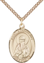 [7296GF/24GF] 14kt Gold Filled Saint Athanasius Pendant on a 24 inch Gold Filled Heavy Curb chain