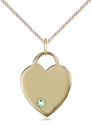 [3200GF-STN8/18GF] 14kt Gold Filled Heart Pendant with a 3mm Peridot Swarovski stone on a 18 inch Gold Filled Light Curb chain