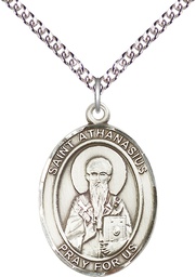 [7296SS/24SS] Sterling Silver Saint Athanasius Pendant on a 24 inch Sterling Silver Heavy Curb chain