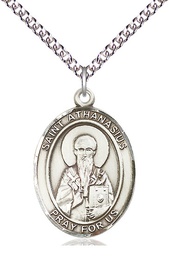 [7296SS/24SS] Sterling Silver Saint Athanasius Pendant on a 24 inch Sterling Silver Heavy Curb chain