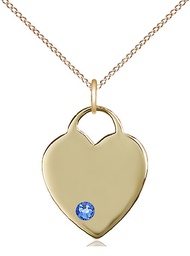 [3200GF-STN9/18GF] 14kt Gold Filled Heart Pendant with a 3mm Sapphire Swarovski stone on a 18 inch Gold Filled Light Curb chain