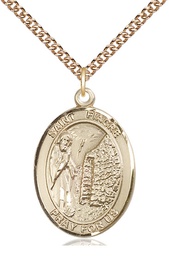 [7298GF/24GF] 14kt Gold Filled Saint Fiacre Pendant on a 24 inch Gold Filled Heavy Curb chain